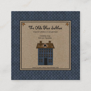 Rustic Primitive Country Saltbox House on Kraft Sq Square Business Card