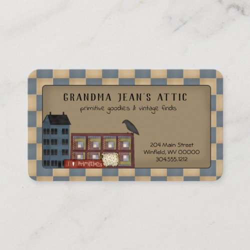 Rustic Primitive Country Saltbox House Quilt Crow Business Card