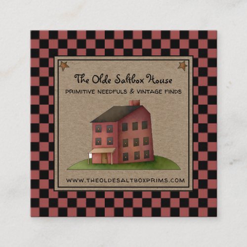 Rustic Primitive Country Saltbox House  Square Business Card