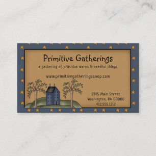 Rustic Primitive Country Saltbox & Stars on Kraft Business Card