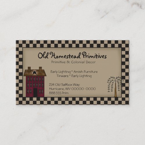 Rustic Primitive Red Saltbox Willow Tree Country  Business Card