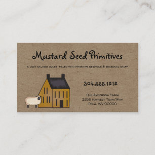 Rustic Primitive Saltbox House & Sheep Country Business Card