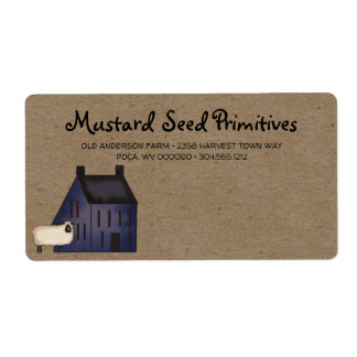 Rustic Primitive Saltbox House & Sheep Shipping Label