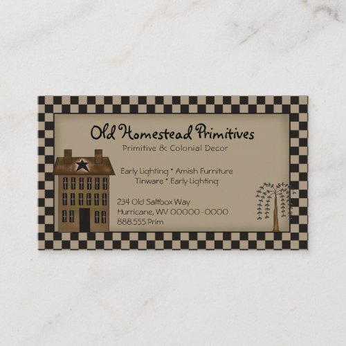 Rustic Primitive Saltbox Willow Tree Country  Busi Business Card