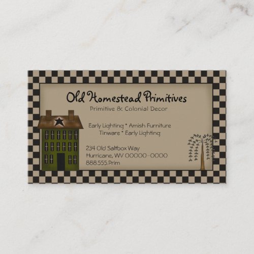 Rustic Primitive Saltbox Willow Tree Country  Business Card