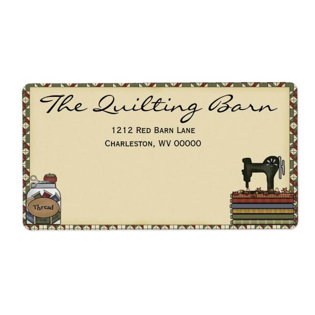 Rustic Primitive Sewing/Quilting Business Shipping Label (Front)