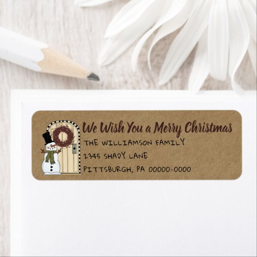 Rustic Primitive Snowman Kraft Return Address Label