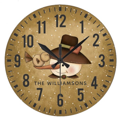 Rustic Primitive Snowman Personalized Large Clock
