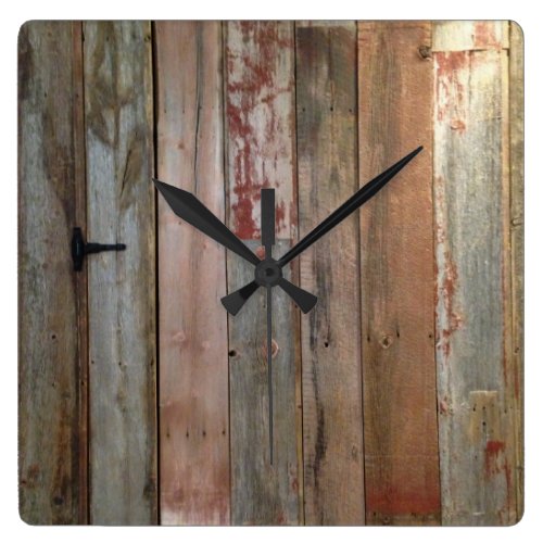 rustic primitive western country farm barn wood square wall clock