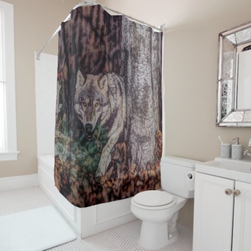 Rustic Primitive Wilderness Wild Wolf Shower Curtain