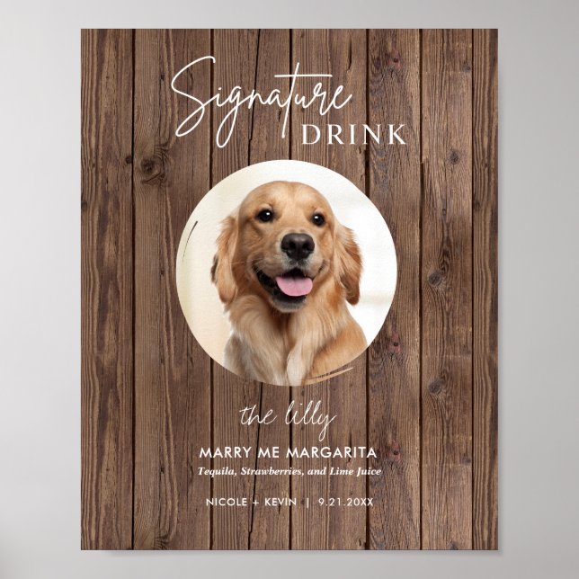 Rustic Printable Dog Wedding Signature Drinks Sign (Front)