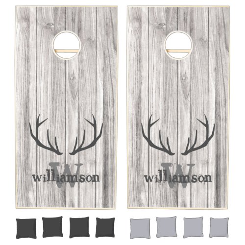 Rustic Printed Wood Deer Antlers Family Cornhole Set