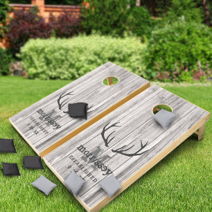 Rustic Printed Wood Deer Antlers Wedding Cornhole Set