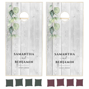 Rustic Printed Wood Greenery Eucalyptus Wedding  Cornhole Set