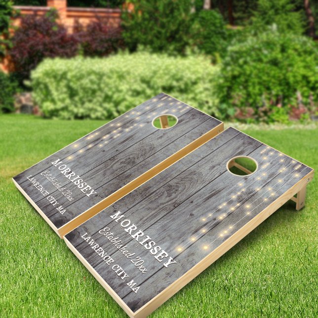 Rustic Printed Wood String Lights Cornhole Set (Rustic Printed Wood String Lights Cornhole Set)