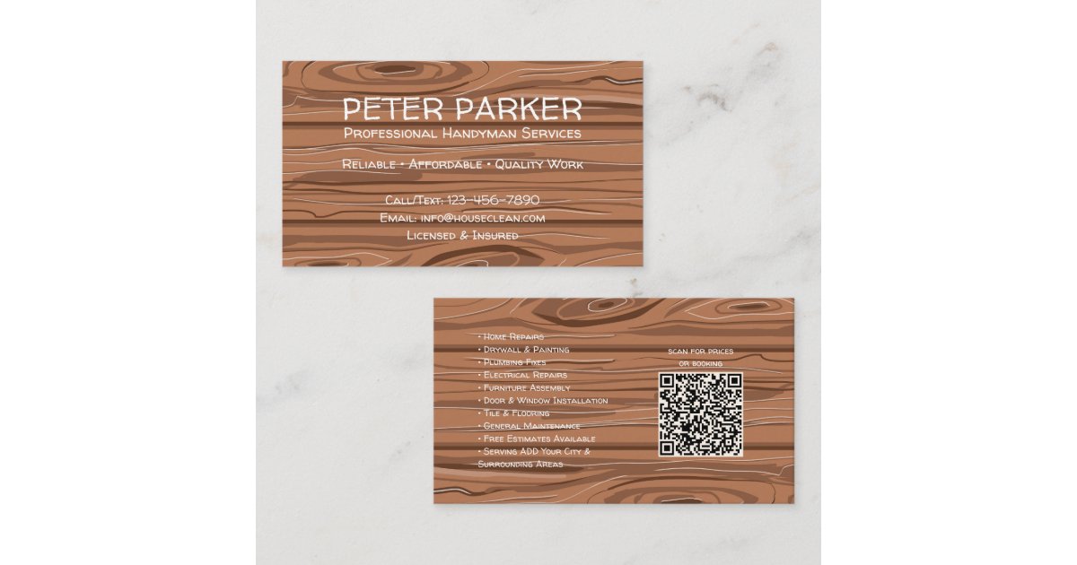 Rustic Professional Contractor Card with QR Code | Zazzle