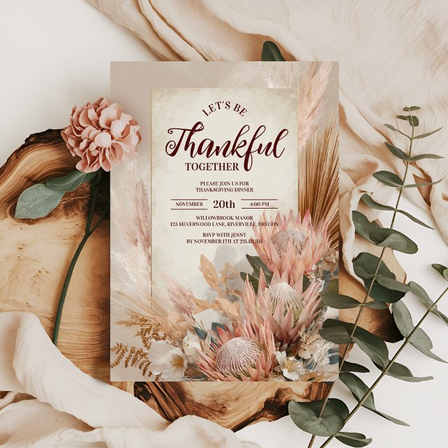 Rustic Protea Bloom Thanksgiving Dinner Invitation (Creator Uploaded)