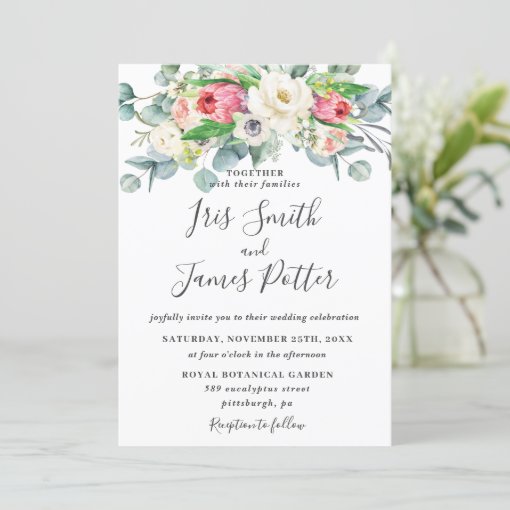 Rustic Protea Rose Blush Ivory Floral Wedding Invitation | Zazzle