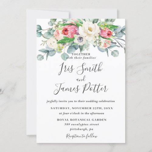 Rustic Protea Rose Blush Ivory Floral Wedding Invitation