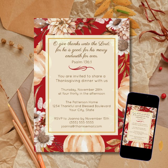 Rustic Psalm 136:1 Christian Thanksgiving Dinner Invitation (Creator Uploaded)