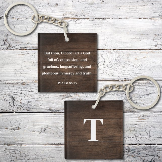 Rustic Psalm 86:15 Scripture Customized Monogram Keychain (Creator Uploaded)