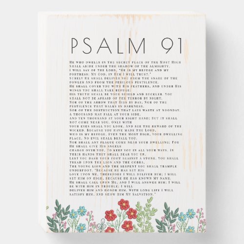 Rustic Psalm 91 Wood Sign Colorful Art Flowers