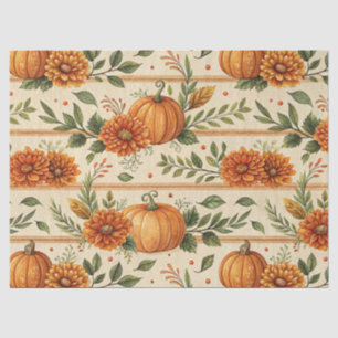 Rustic Pumpkin and Chrysanthemum Autumn Pattern Tissue Paper