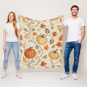 Rustic Pumpkin and Fall Foliage Pattern Fleece Blanket