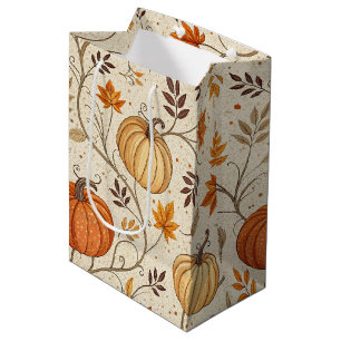 Rustic Pumpkin and Fall Foliage Pattern Medium Gift Bag