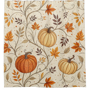 Rustic Pumpkin and Fall Foliage Pattern Shower Curtain