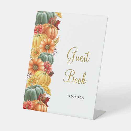Rustic Pumpkin and Flowers Guest Book Sign
