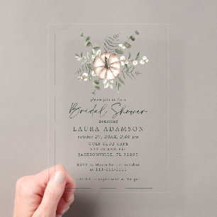 Rustic Pumpkin and Green Leaves Bridal Shower Acrylic Invitations