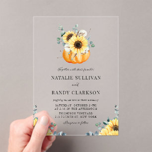 Rustic Pumpkin and Sunflowers Fall Wedding  Acrylic Invitations