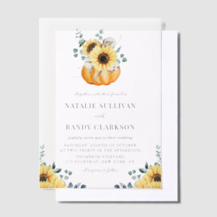 Rustic Pumpkin and Sunflowers Fall Wedding Vellum Invitations