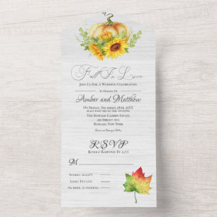 Rustic Pumpkin and Sunflowers Wedding All In One All In One Invitation