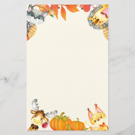 Rustic Pumpkin Animal Watercolor Bingo Game (Back)