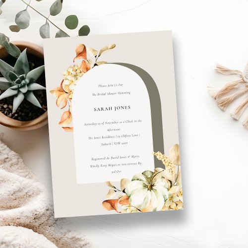 Rustic Pumpkin Arch Floral Bridal Shower Invite