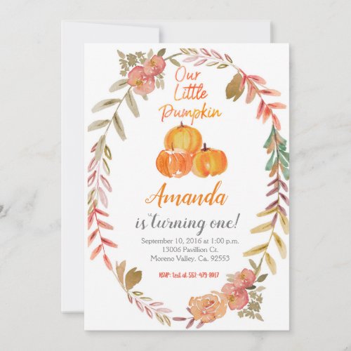 Rustic Pumpkin Autumn Fall Birthday Party Invitation