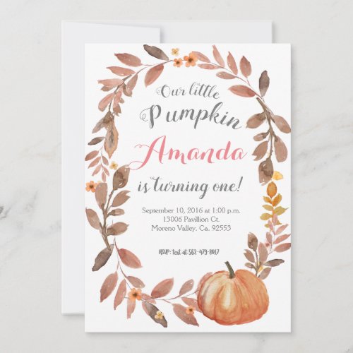 Rustic Pumpkin Autumn Fall Birthday Party Invitation