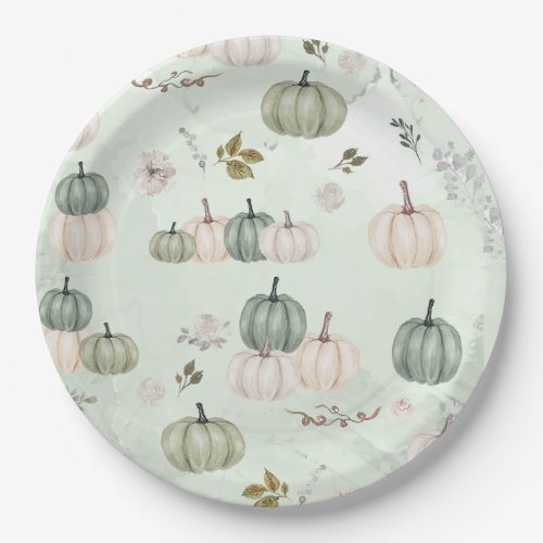 Rustic Pumpkin Autumn Fall Sage Paper Plates