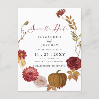 Rustic Pumpkin Autumn Fall Save The Date Announcement Postcard