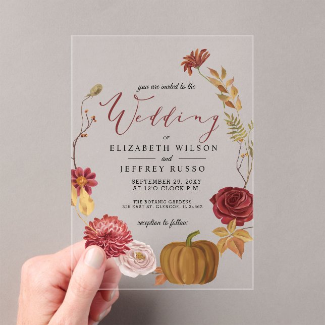 Rustic Pumpkin Autumn Fall Wedding Acrylic Invitations (Insitu (Handheld))