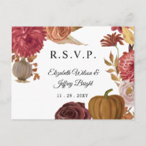 Rustic Pumpkin Autumn Fall Wedding RSVP  Invitation Postcard