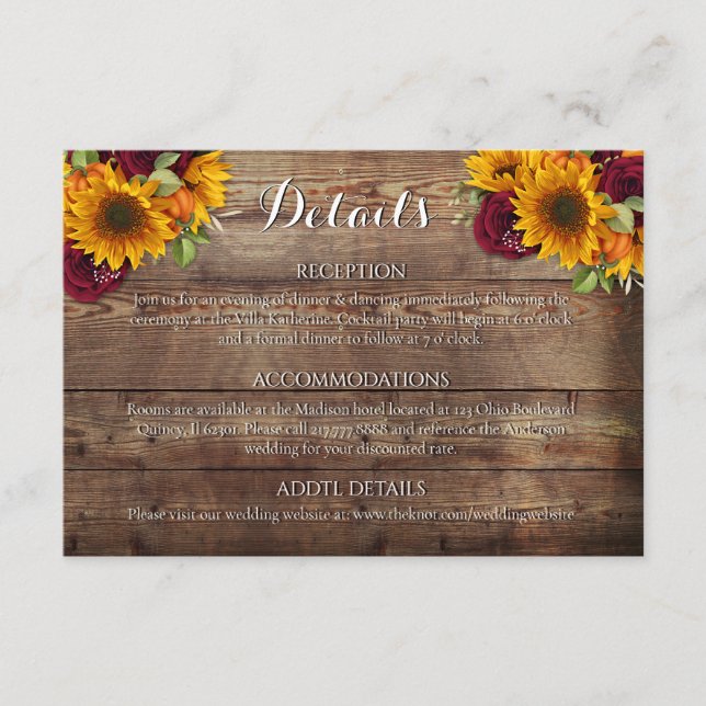 Rustic Pumpkin Autumn Flowers Details Card (Front)