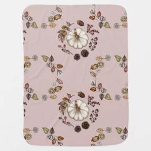 Rustic Pumpkin & Autumn Leaves Wreath Pattern Baby Blanket