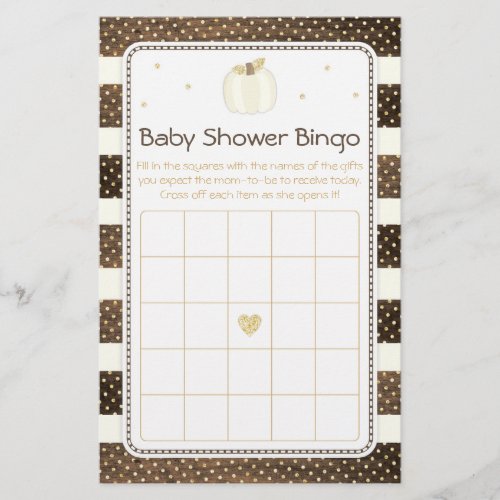 Rustic Pumpkin Baby Shower Bingo Game Ivory Gold Flyer