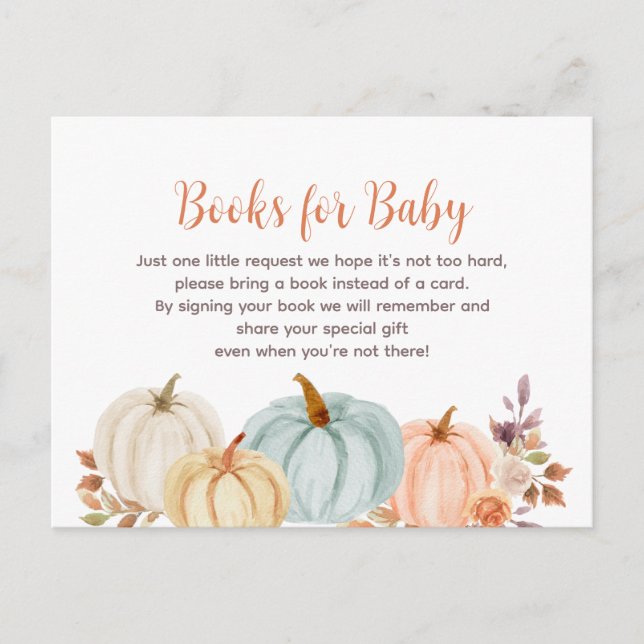Rustic pumpkin Baby Shower  - Bring a book insert  Invitation Postcard (Front)