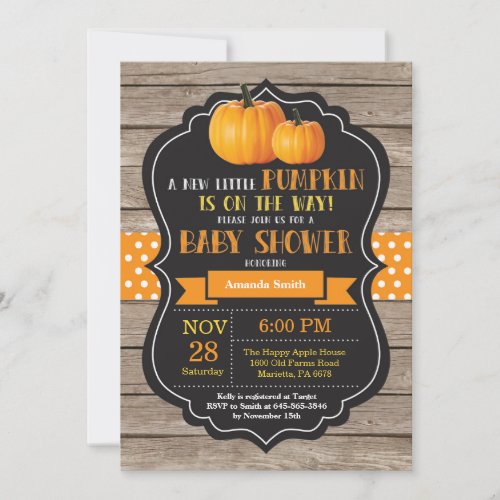 Rustic Pumpkin Baby Shower Invitation Card Wood