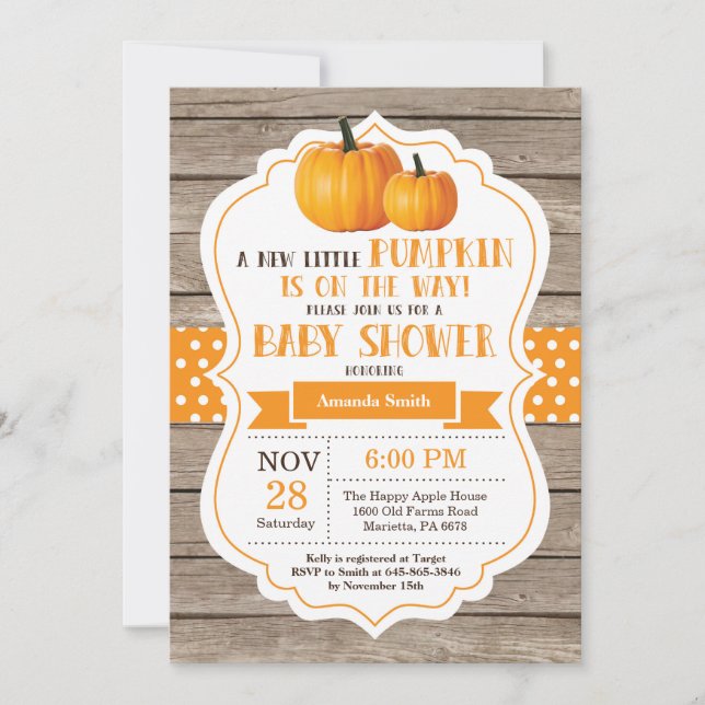Rustic Pumpkin Baby Shower Invitation Card Wood (Front)