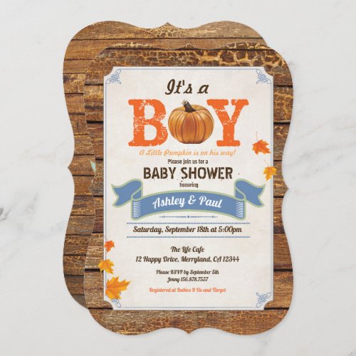 Rustic pumpkin baby shower invitation retro wood